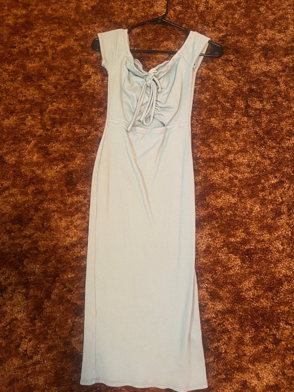 Light green Lace-Up Ribbed Maxi Dress